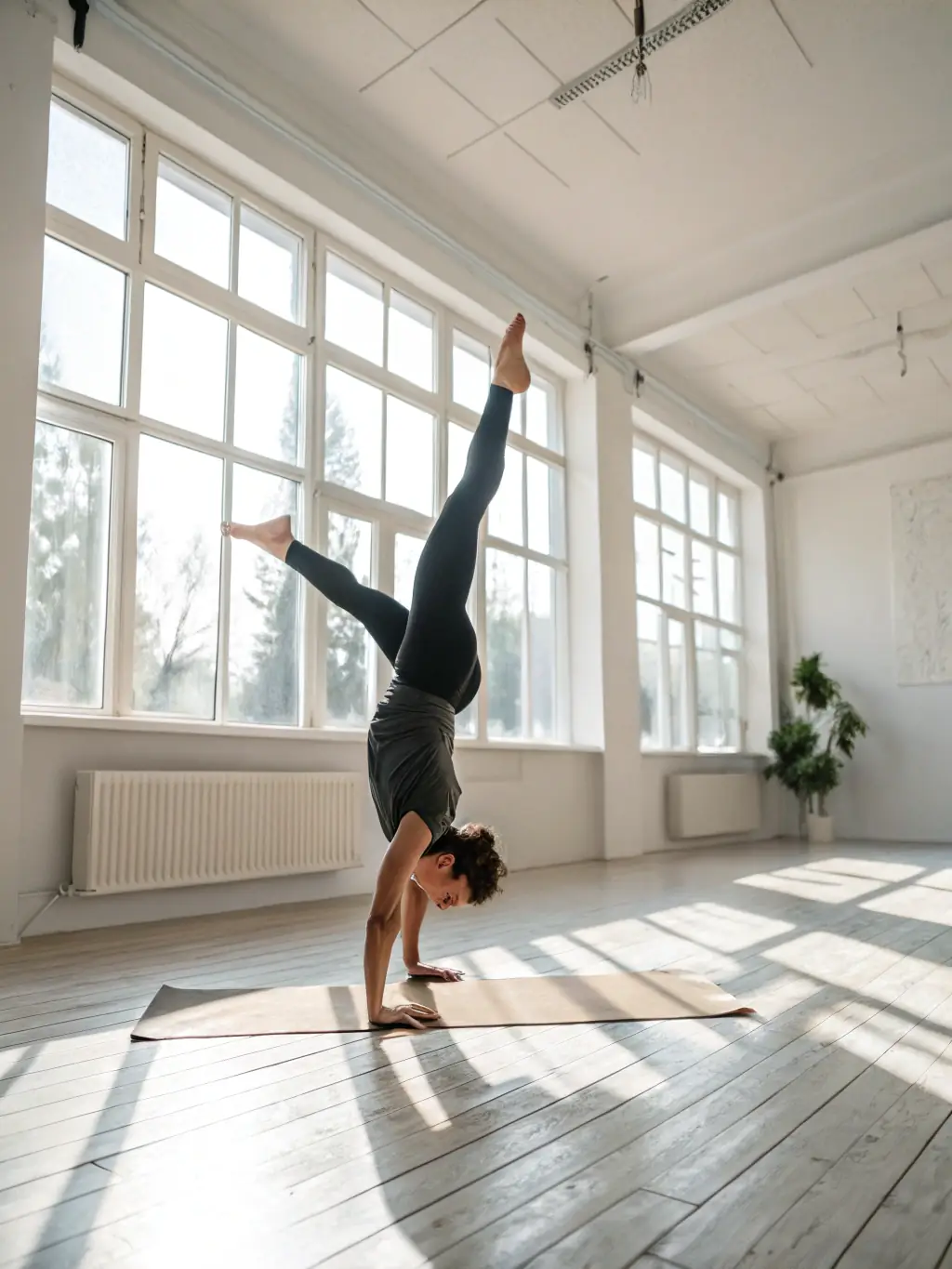 A dynamic photo of an acrobat performing on aerial silks at ABE Acrobatics Center, demonstrating strength and grace.